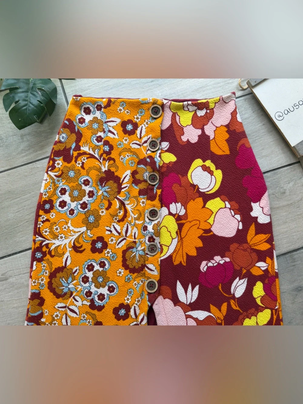 Anthropologie Maeve Button-Front Cutout Floral Patchwork Midi Skirt. Size XXS